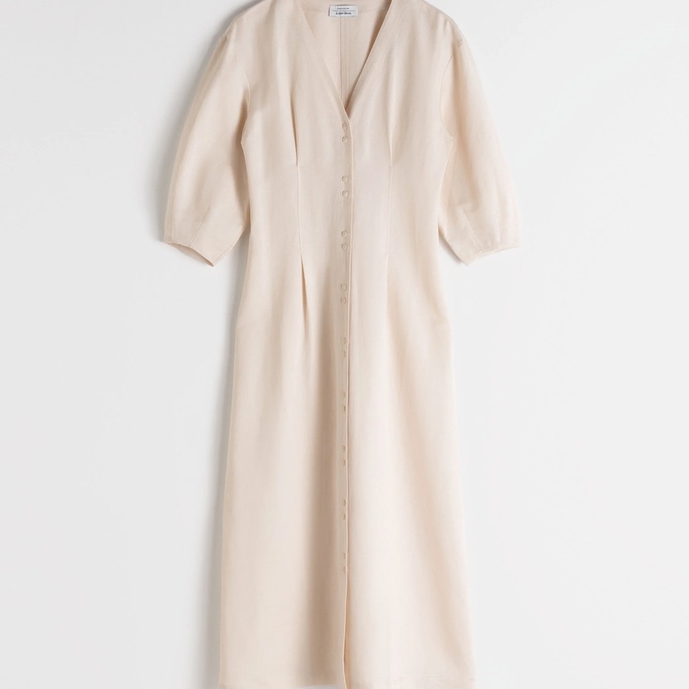 NWT & OTHER STORIES Linen Button Down Midi Dress Cottagcore Prairie - Picture 2 of 7